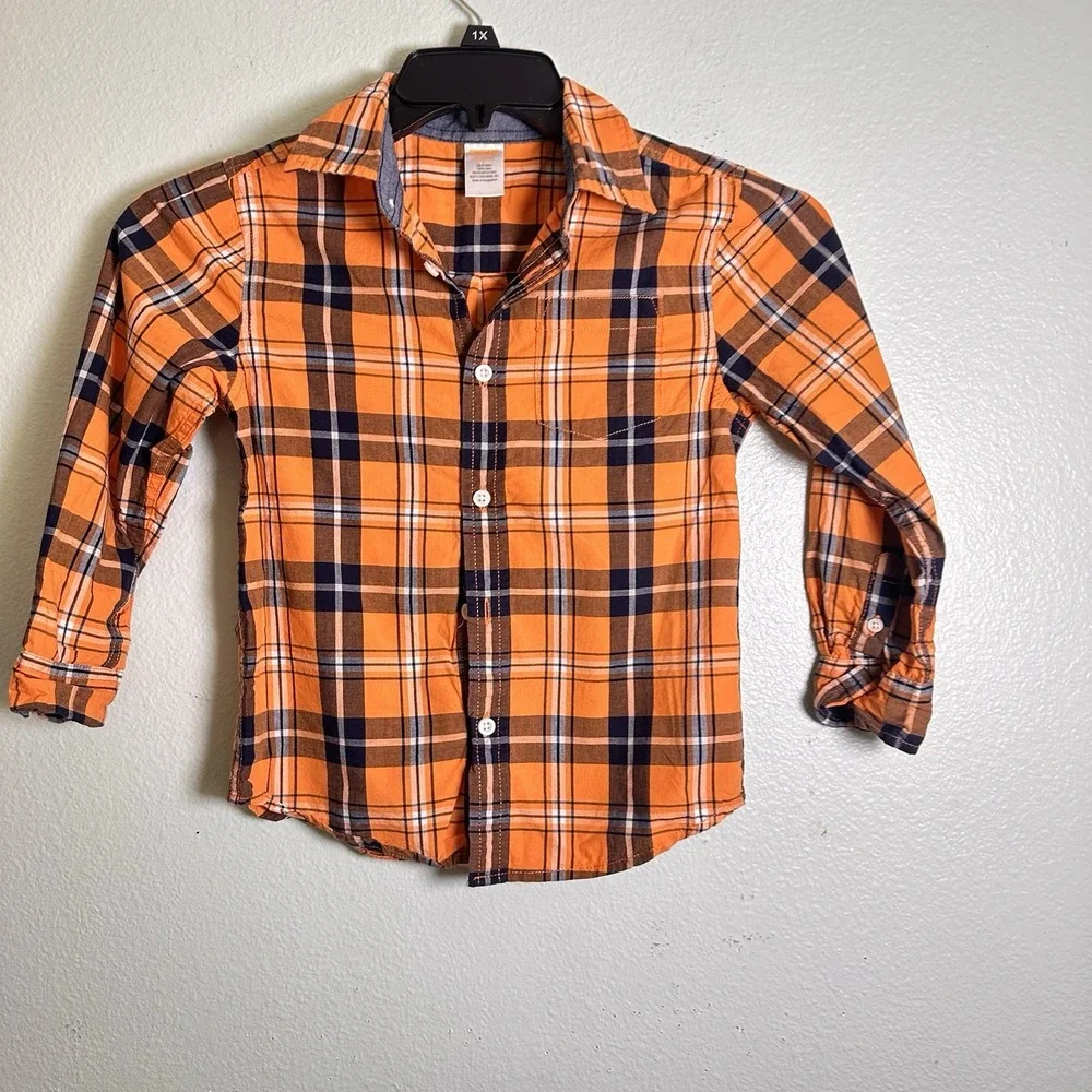 GYMBOREE BUTTON FRONT LONG SLEEVE SHIRT Youth Boy‎ Small 5-6 Orange  PLAID